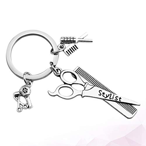 Amosfun Llavero Estilista Rey Anillo Secador de Pelo Llavero Colgante Tijera Peine Llavero Regalo para Peluquero Barbero