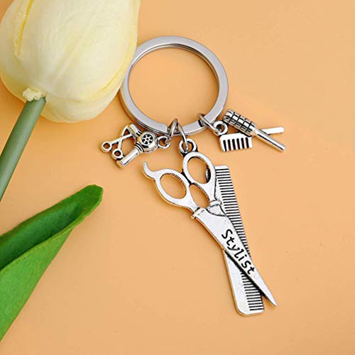 Amosfun Llavero Estilista Rey Anillo Secador de Pelo Llavero Colgante Tijera Peine Llavero Regalo para Peluquero Barbero