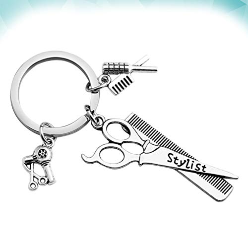 Amosfun Llavero Estilista Rey Anillo Secador de Pelo Llavero Colgante Tijera Peine Llavero Regalo para Peluquero Barbero