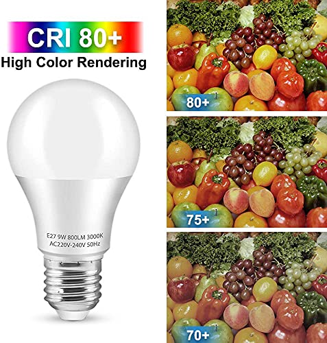 Ampoule LED E27, YSL 9W 800 lumen Ampoule LED E27, remplacement 60W halogène, blanc chaud (3000K), ampoules A60, 10 pièces