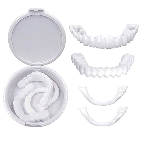 AMPQON Dientes Dentadura Sonrisa Diente Falso Carillas instantáneas Dentaduras Dientes Relleno Temporal cosmético Kits de blanqueamiento Kit de Relleno de Dientes Permanente (Superior + Inferior) Un