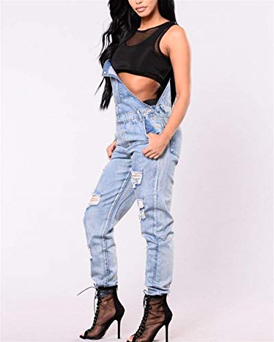 Anaisy Pantalones Vaqueros De Las Mujeres Jumpsuit Bib Pantalones Monos Delgados Agujeros Cher Denim Joven Pantalones Vaqueros Ocasionales Jumpsuit Women (Color : # Rosa, Size : 3XL)