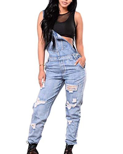 Anaisy Pantalones Vaqueros De Las Mujeres Jumpsuit Bib Pantalones Monos Delgados Agujeros Cher Denim Joven Pantalones Vaqueros Ocasionales Jumpsuit Women (Color : # Rosa, Size : 3XL)