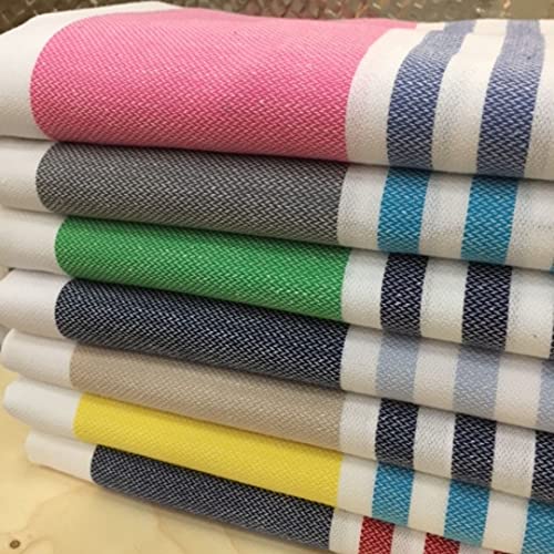 ANATURES Toallas De Playa - De Hammam 95x185cm Marina | Prelavado - Oeko-Tex® - Algodón Orgánico Peinado - Toalla De Baño - Fouta para Sauna en Muchos Colores Pareo XXL (Amarillo/Turquesa)