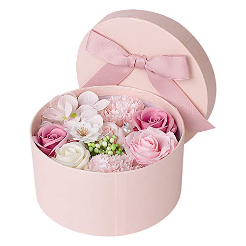 ANBET Artificial Flowers with Pink Round Gift Box Fake Rose Carnation Bouquets Women Gift for Valentine's Day Mother's Day Wedding Home Décor (Pink 16.5x8cm)