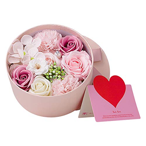 ANBET Artificial Flowers with Pink Round Gift Box Fake Rose Carnation Bouquets Women Gift for Valentine's Day Mother's Day Wedding Home Décor (Pink 16.5x8cm)