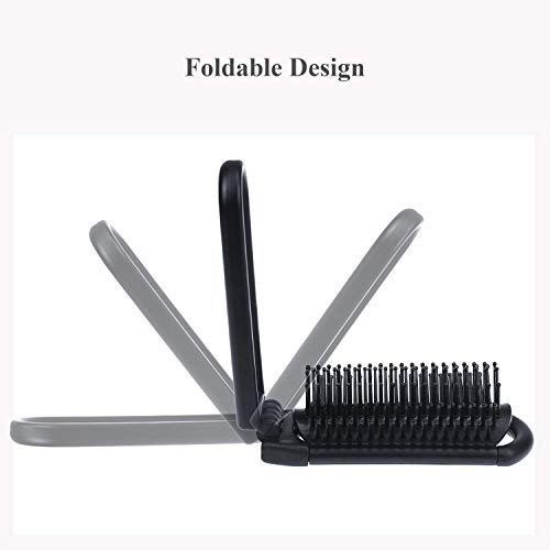 Ancable - Cepillo plegable para el pelo con espejo, tamaño compacto para viaje, coche, gimnasio, bolso, color negro.