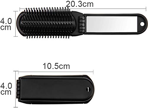 Ancable - Cepillo plegable para el pelo con espejo, tamaño compacto para viaje, coche, gimnasio, bolso, color negro.