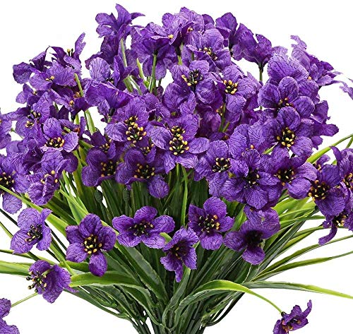 Ancokig Flores Artificiales de Color Violeta para Exteriores, Resistentes a los Rayos UV, 6 Unidades, no se decoloran, Plantas de plástico sintético, decoración del hogar (púrpura)