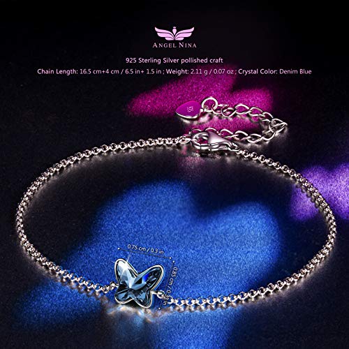 ANGEL NINA Pulsera Mujer Plata Pulseras Mariposa Azul Pulsera Plata de Ley 925 Pulsera Niña Comunion Regalo para Navidad San Valentín Cumpleaños Mejor Amigo