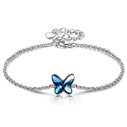 ANGEL NINA Pulsera Mujer Plata Pulseras Mariposa Azul Pulsera Plata de Ley 925 Pulsera Niña Comunion Regalo para Navidad San Valentín Cumpleaños Mejor Amigo