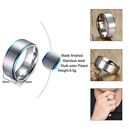 Anillo Anillo Anillo básico de Acero Inoxidable Negro para Hombre con línea de Arco Iris Anillo de Boda clásico Masculino Anillo de joyería exótica Precio increíble 9404