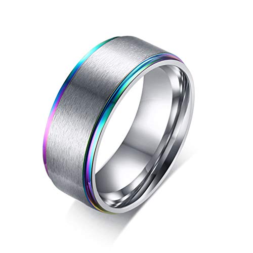 Anillo Anillo Anillo básico de Acero Inoxidable Negro para Hombre con línea de Arco Iris Anillo de Boda clásico Masculino Anillo de joyería exótica Precio increíble 9404