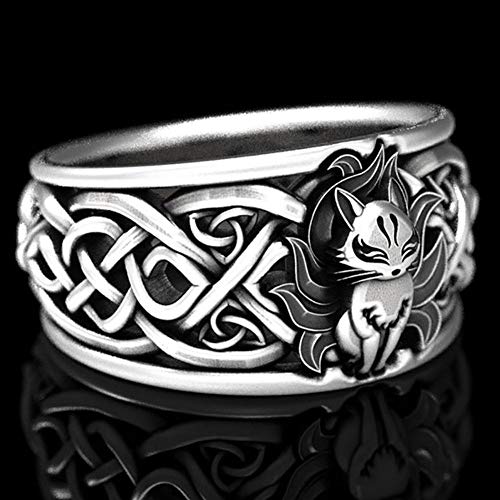 Anillo gótico vikingo Hallow Out Anillos de zorro de dibujos animados Anillos de color plateado vintage para hombres Mujeres Retro Punk Hip Hop Party Night Club Ring Joyas Regalos