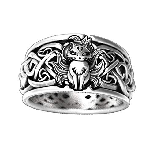 Anillo gótico vikingo Hallow Out Anillos de zorro de dibujos animados Anillos de color plateado vintage para hombres Mujeres Retro Punk Hip Hop Party Night Club Ring Joyas Regalos