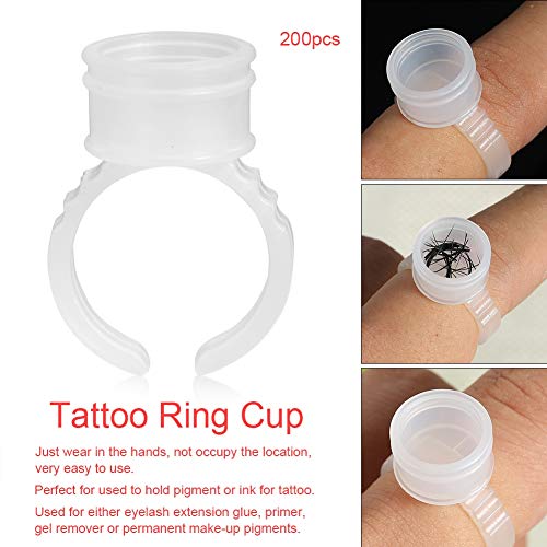 Anillos de la taza de tinta del tatuaje, 100/200/500 unids profesional desechable de la ceja del arte del clavo anillos pigmento titular de la herramienta de contenedor de gran tamaño(WHITE 200PCS)