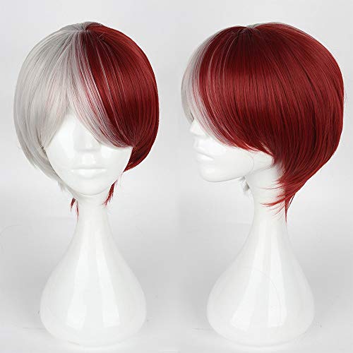 Anime Cosplay Peluca Corto Plata-Rojo Sintéticas de Mujeres Hombres Peluca My Hero Academia Shoto Todoroki Cosplay Disfraces Halloween Party