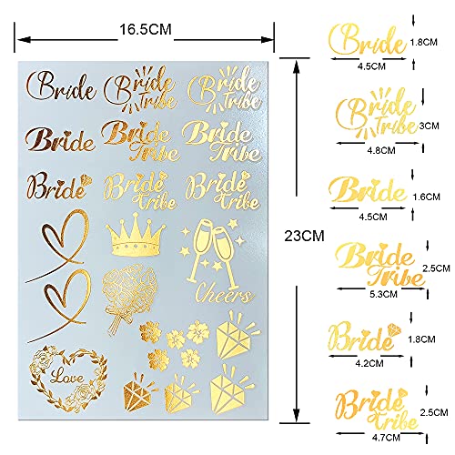 AniSqui Hen Party Tattoos Gold, (3 Hojas Hen Do Tattoos), Bride Tattoos Hen Party by