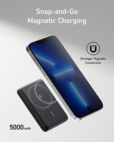Anker 521 Batería Externa Magnética (PowerCore Magnetic 5K), Powerbank inalámbrica portátil con 5.000mAh y Cable de Carga USB-C, Compatible con iPhone 13 Serie/iPhone 12 Serie