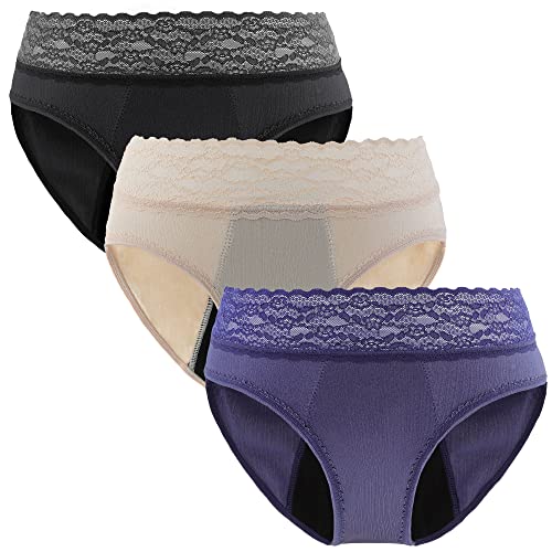 Anntry Ropa Interior de Mujer Bragas menstruales Calzoncillos absorbentes a Prueba de Fugas Calzoncillos Deportivos de algodón para niña Paquete de 3 (L, Color-1)