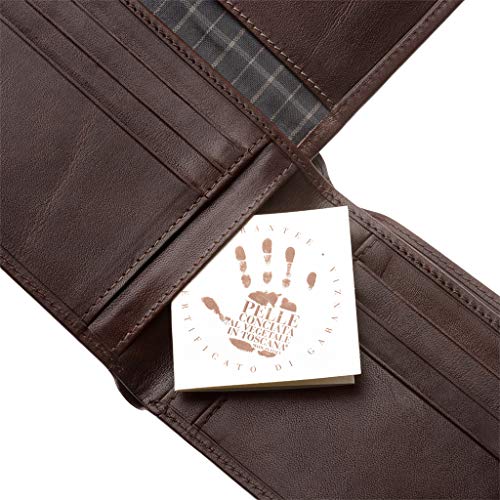 Antica Toscana Cartera Hombre de Verdadera Piel Italiana con 9 Bolsillos para Tarjetas y 2 para Billetes Castaño