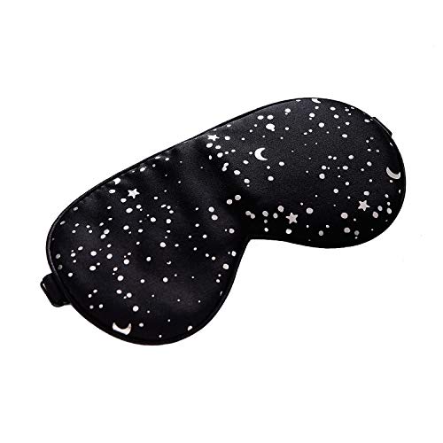 Antifaz para dormir 100% de seda con correa ajustable, cómodo y supersuave (plateado con lunas)