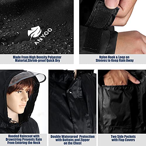 Anyoo Unisex Rain Coat Senderismo Impermeable Empaquetado Impermeable Largo