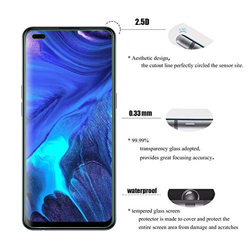 AOKUMA Protector de Pantalla para OPPO Reno 4, [2 Unidades] Cristal Templado para OPPO Reno 4 Fácil Instalación, Sin Burbujas, Alta Definicion, 9H Dureza, Anti-Arañazos