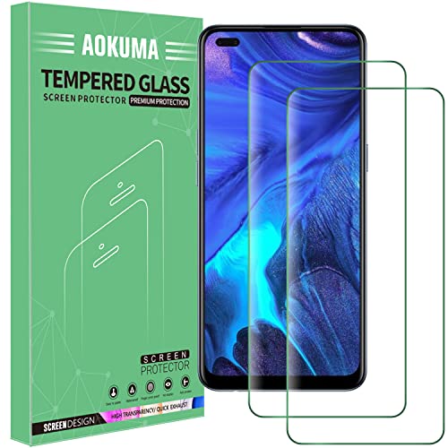 AOKUMA Protector de Pantalla para OPPO Reno 4, [2 Unidades] Cristal Templado para OPPO Reno 4 Fácil Instalación, Sin Burbujas, Alta Definicion, 9H Dureza, Anti-Arañazos