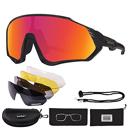AONYIYI Gafas de Ciclismo Polarizadas Gafas de Bicicleta Fotocromáticas Hombre Mujere Gafas De Sol Deportivas 5 Lentes Intercambiables UV400 Montura TR90 Irrompible Con Marco de Miopía para Moto MTB