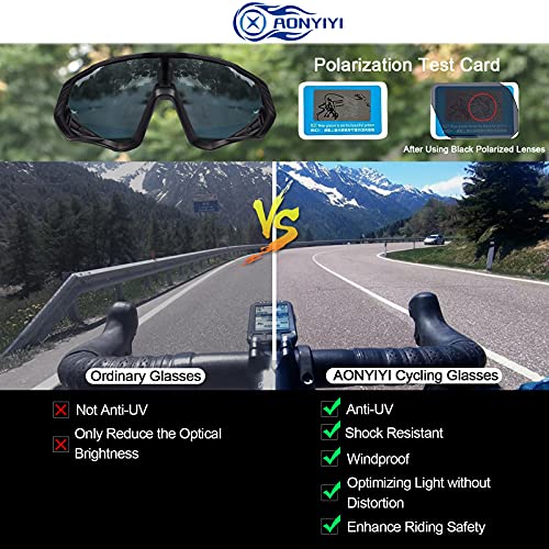 AONYIYI Gafas de Ciclismo Polarizadas Gafas de Bicicleta Fotocromáticas Hombre Mujere Gafas De Sol Deportivas 5 Lentes Intercambiables UV400 Montura TR90 Irrompible Con Marco de Miopía para Moto MTB