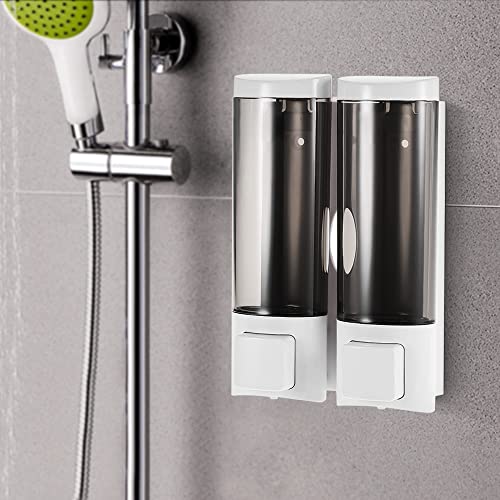 Aoresac Dispensador manual de jabón líquido de pared, doble champú de gel de ducha, dispensador de loción para cuarto de baño, baño, hotel, color blanco