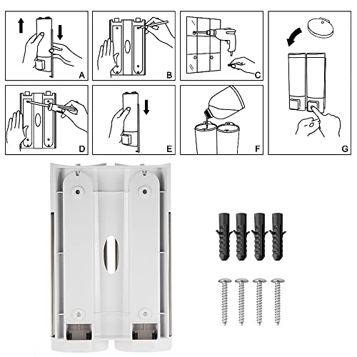 Aoresac Dispensador manual de jabón líquido de pared, doble champú de gel de ducha, dispensador de loción para cuarto de baño, baño, hotel, color blanco