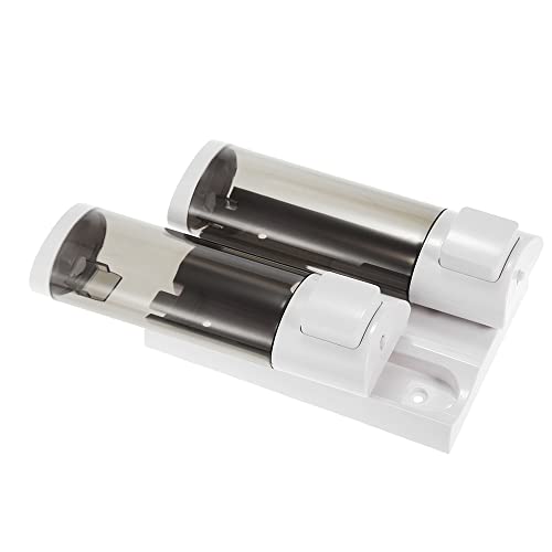 Aoresac Dispensador manual de jabón líquido de pared, doble champú de gel de ducha, dispensador de loción para cuarto de baño, baño, hotel, color blanco