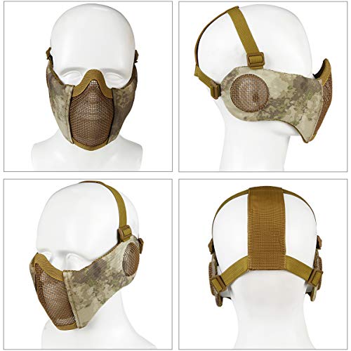 AOUTACC Máscara de malla Airsoft con protección auditiva y gorra de béisbol ajustable para CS/Caza/Paintball/Tiro (AT)
