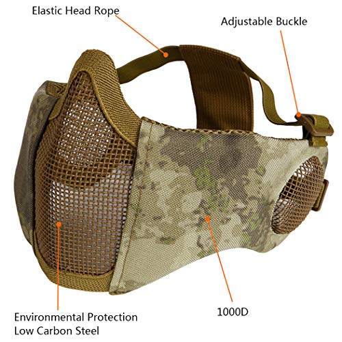 AOUTACC Máscara de malla Airsoft con protección auditiva y gorra de béisbol ajustable para CS/Caza/Paintball/Tiro (AT)
