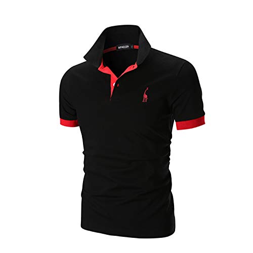 APAELEA Moda Bordado de Jirafa Clásico Camisas 100% Algodón Manga Corta Polos para Hombre,Negro,4XL