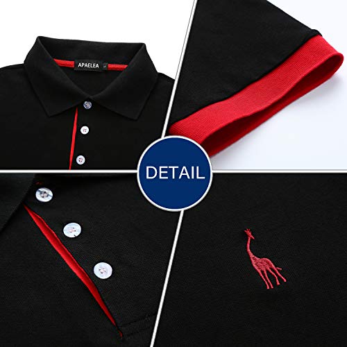 APAELEA Moda Bordado de Jirafa Clásico Camisas 100% Algodón Manga Corta Polos para Hombre,Negro,4XL