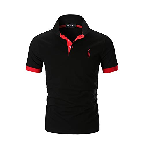 APAELEA Moda Bordado de Jirafa Clásico Camisas 100% Algodón Manga Corta Polos para Hombre,Negro,4XL