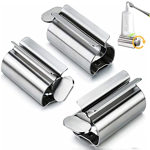 Apretadores de Tubos, 3 Piezas Exprimidor de Pasta de Dientes, Soporte para Asiento Pasta Dientes, Exprimidor de Pasta de Dientes, Dispensador Pasta Dientes Giratoria Acero Inoxidable, para Baño