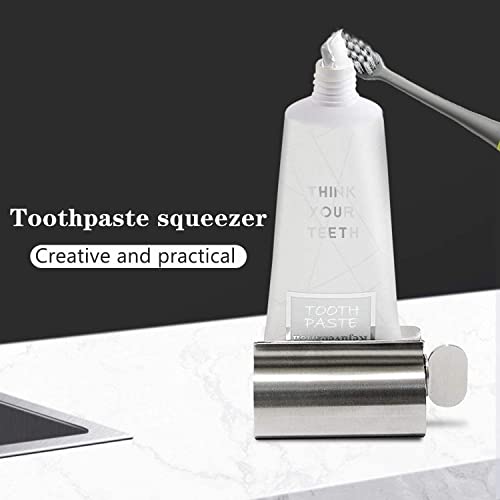 Apretadores de Tubos, 3 Piezas Exprimidor de Pasta de Dientes, Soporte para Asiento Pasta Dientes, Exprimidor de Pasta de Dientes, Dispensador Pasta Dientes Giratoria Acero Inoxidable, para Baño