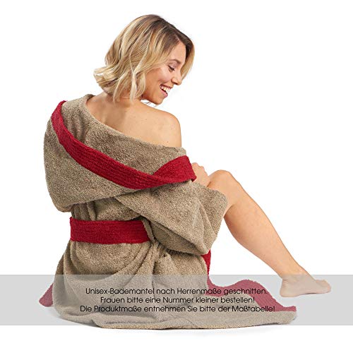 aqua-textil Sylt Albornoz Capucha Bicolor Largo Bolsillos de Parche Costuras Decorativas Señoras Caballeros Unisex 100% Algodón S Taupe/Burdeos