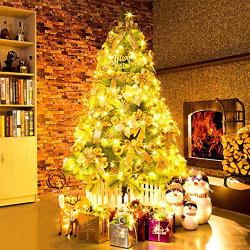 Árbol de Navidad Artificial Picea,Pino cifrado, Lujoso árbol de Navidad-Golden_1.8m,Abeto Artificial Soporte Metálico