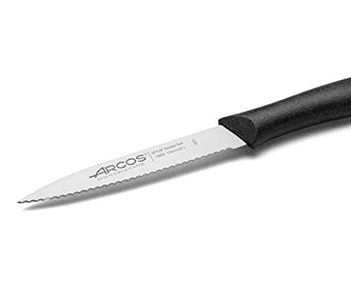 Arcos Serie Nova, Cuchillo Mondador, Hoja Serrada de Acero Inoxidable de 100 mm, Mango de Polipropileno Color Negro