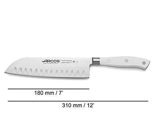 Arcos Serie Riviera Blanc, Cuchillo Santoku Cuchillo Asiático, Hoja de Acero Inoxidable Forjado Nitrum 180 mm, Mango de Polioximetileno, POM Color Blanco