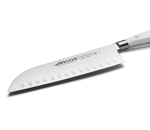 Arcos Serie Riviera Blanc, Cuchillo Santoku Cuchillo Asiático, Hoja de Acero Inoxidable Forjado Nitrum 180 mm, Mango de Polioximetileno, POM Color Blanco