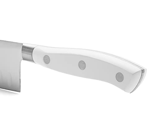 Arcos Serie Riviera Blanc, Cuchillo Santoku Cuchillo Asiático, Hoja de Acero Inoxidable Forjado Nitrum 180 mm, Mango de Polioximetileno, POM Color Blanco