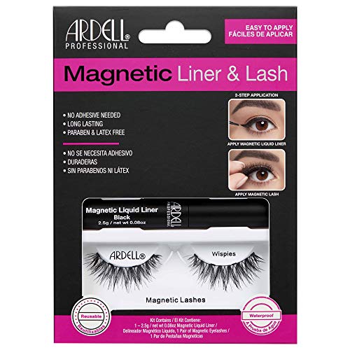 Ardell Pestañas Postizas Magnéticas | Magnetic Liner & Lash - Wispies | No Necesita Adhesivo - Duraderas | Contiene Delineador Magnético Líquido y 1 Par de Pestañas Magnéticas | Fáciles de Aplicar