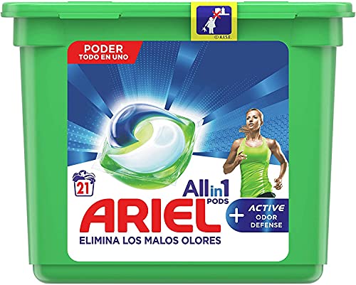 Ariel Todo en Uno Pods Defensa Activa Contra el Olor Detergente en Cápsulas 21 Pods, Perfecto para Lavar a Baja Temperatura, Perfume Duradero, Transparant, 550 Gramos