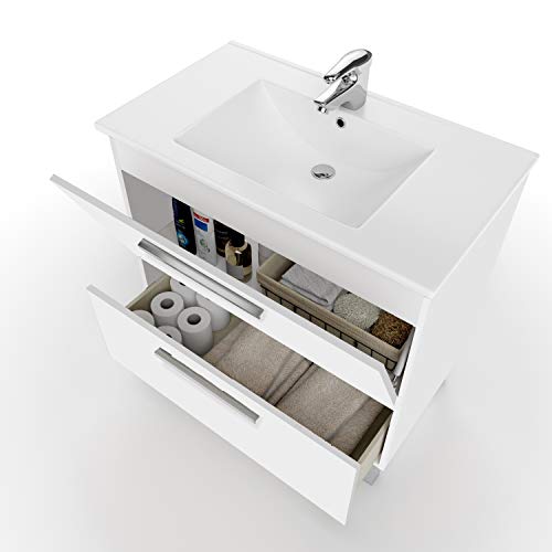 ARKITMOBEL Mueble de Baño con 1 Puerta 1 Cajón y Espejo, Modulo Baño, Modelo Urban, Acabado en Blanco Brillo, Medidas: 80 cm (Ancho) x 80 cm (Alto) x 45 cm (Fondo)